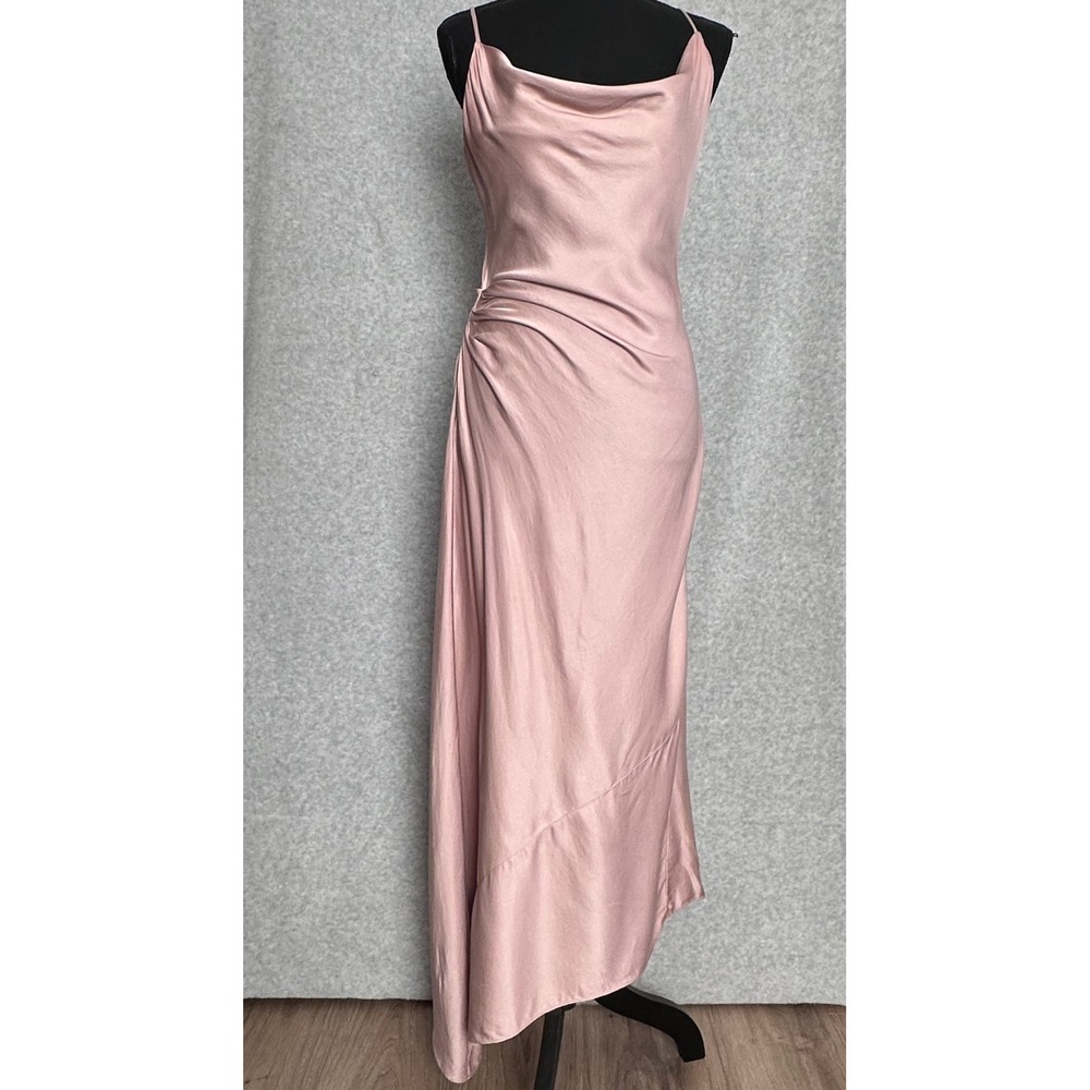 Zara Blush Pink Satin Cowl Neck Midi Dress Asymmetrical Minimalist Old Money Y2K